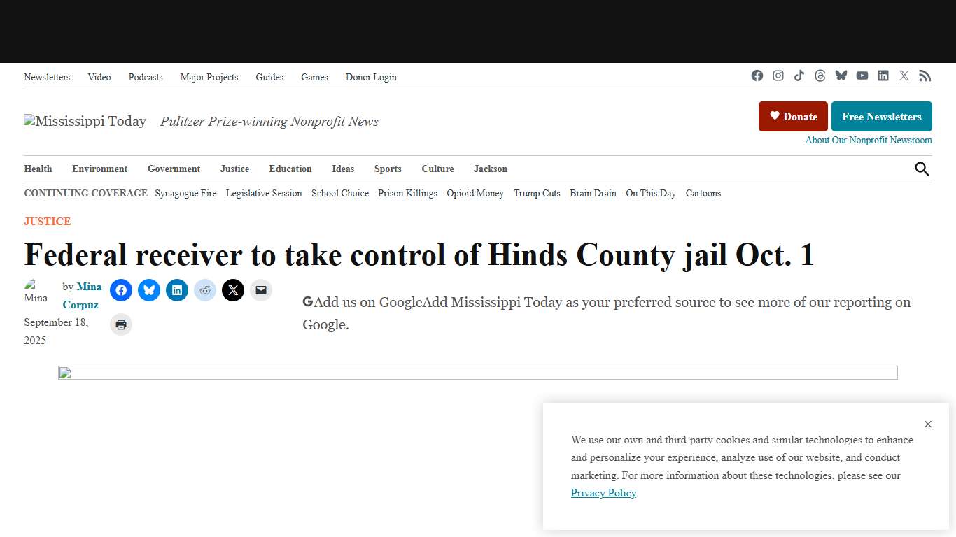 Federal receiver to take control of Hinds County jail Oct. 1 - Mississippi Today
